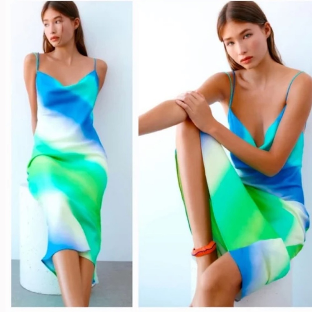 Multicolored Tie Dye Open Back Satin Dress Bloggers Favorite